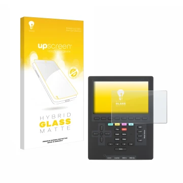 Parte frontale di una confezione del prodotto con il logo del marchio upscreen. Accanto è raffigurato il dispositivo Polyend T