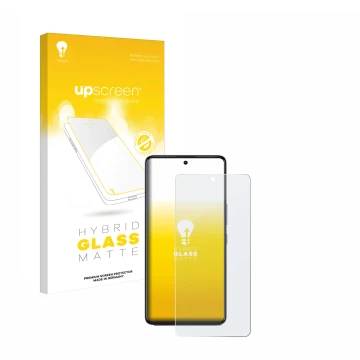 Parte frontale di una confezione del prodotto con il logo del marchio upscreen. Accanto è raffigurato il dispositivo Infinix G