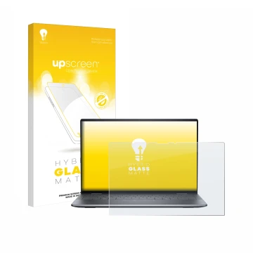 Parte frontale di una confezione del prodotto con il logo del marchio upscreen. Accanto è raffigurato il dispositivo Dell Lati