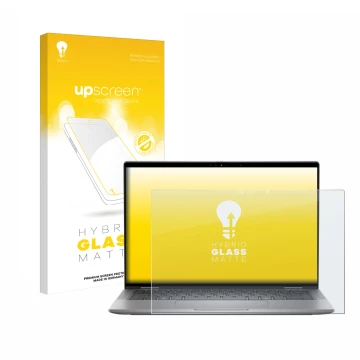 Parte frontale di una confezione del prodotto con il logo del marchio upscreen. Accanto è raffigurato il dispositivo Dell Lati