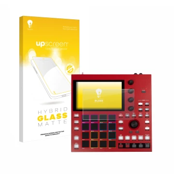 Parte frontale di una confezione del prodotto con il logo del marchio upscreen. Accanto è raffigurato il dispositivo Akai MPC 