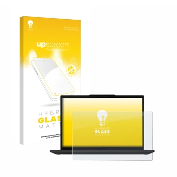 Parte frontale di una confezione del prodotto con il logo del marchio upscreen. Accanto è raffigurato il dispositivo Lenovo Th