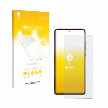 Parte frontale di una confezione del prodotto con il logo del marchio upscreen. Accanto è raffigurato il dispositivo Motorola 