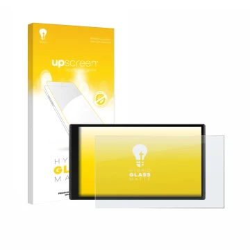 Parte frontale di una confezione del prodotto con il logo del marchio upscreen. Accanto è raffigurato il dispositivo Garmin Ca