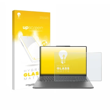 Parte frontale di una confezione del prodotto con il logo del marchio upscreen. Accanto è raffigurato il dispositivo Lenovo Yo