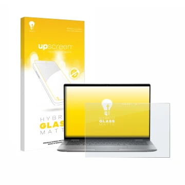 Parte frontale di una confezione del prodotto con il logo del marchio upscreen. Accanto è raffigurato il dispositivo Dell Lati