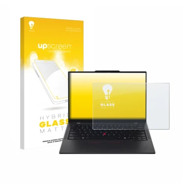 Parte frontale di una confezione del prodotto con il logo del marchio upscreen. Accanto è raffigurato il dispositivo Lenovo Th