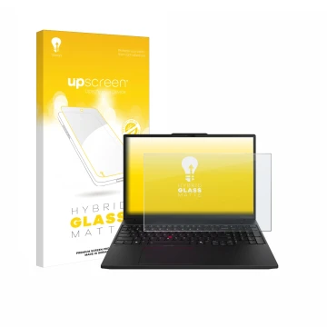 Parte frontale di una confezione del prodotto con il logo del marchio upscreen. Accanto è raffigurato il dispositivo Lenovo Th