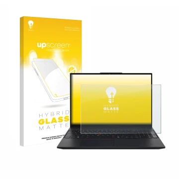 Parte frontale di una confezione del prodotto con il logo del marchio upscreen. Accanto è raffigurato il dispositivo Lenovo Th