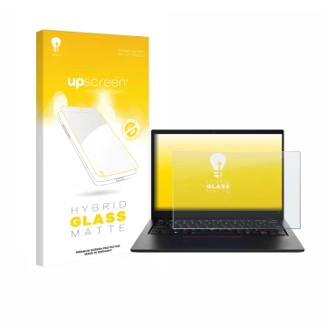 Parte frontale di una confezione del prodotto con il logo del marchio upscreen. Accanto è raffigurato il dispositivo Lenovo Th