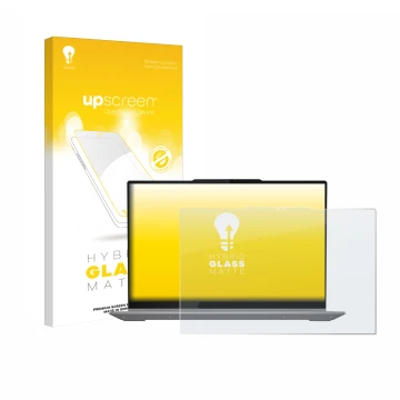 Parte frontale di una confezione del prodotto con il logo del marchio upscreen. Accanto è raffigurato il dispositivo Lenovo Th