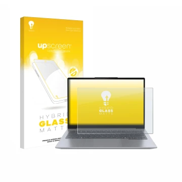 Parte frontale di una confezione del prodotto con il logo del marchio upscreen. Accanto è raffigurato il dispositivo Lenovo Th