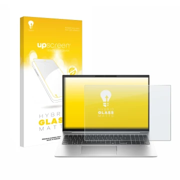 Parte frontale di una confezione del prodotto con il logo del marchio upscreen. Accanto è raffigurato il dispositivo HP EliteB