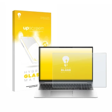 Parte frontale di una confezione del prodotto con il logo del marchio upscreen. Accanto è raffigurato il dispositivo HP EliteB