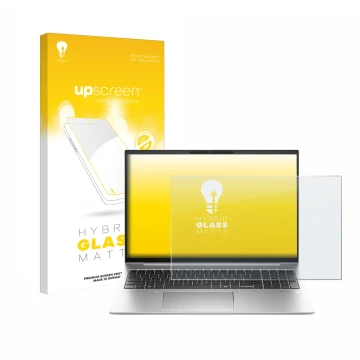 Parte frontale di una confezione del prodotto con il logo del marchio upscreen. Accanto è raffigurato il dispositivo HP EliteB