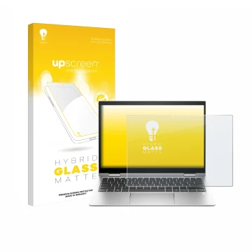 Parte frontale di una confezione del prodotto con il logo del marchio upscreen. Accanto è raffigurato il dispositivo HP Elite 