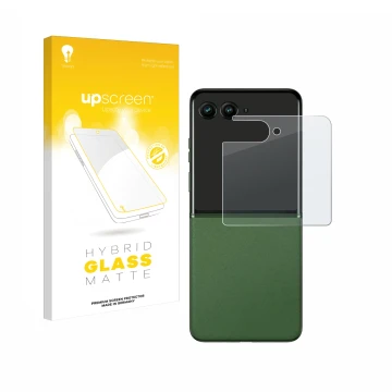 Parte frontale di una confezione del prodotto con il logo del marchio upscreen. Accanto è raffigurato il dispositivo Motorola 
