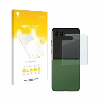 Parte frontale di una confezione del prodotto con il logo del marchio upscreen. Accanto è raffigurato il dispositivo Motorola 