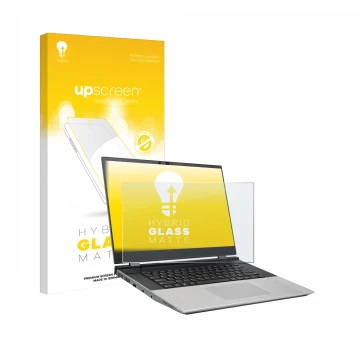 Parte frontale di una confezione del prodotto con il logo del marchio upscreen. Accanto è raffigurato il dispositivo Framework