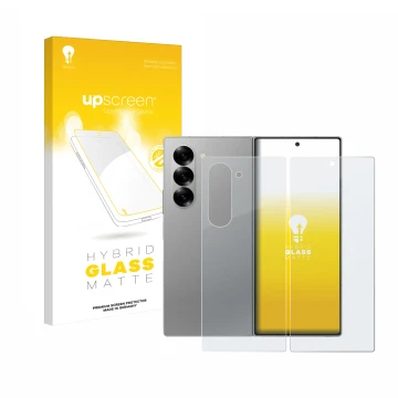 Parte frontale di una confezione del prodotto con il logo del marchio upscreen. Accanto è raffigurato il dispositivo Samsung G
