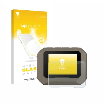 Parte frontale di una confezione del prodotto con il logo del marchio upscreen. Accanto è raffigurato il dispositivo Garmin Xe