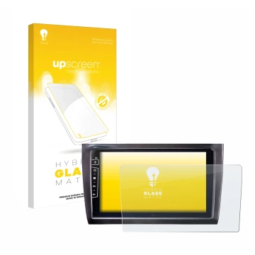 Parte frontale di una confezione del prodotto con il logo del marchio upscreen. Accanto è raffigurato il dispositivo Dynavin D