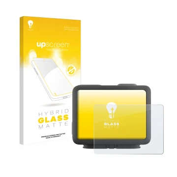 Parte frontale di una confezione del prodotto con il logo del marchio upscreen. Accanto è raffigurato il dispositivo GoPro Her