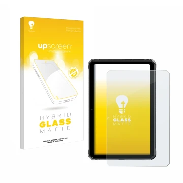 Parte frontale di una confezione del prodotto con il logo del marchio upscreen. Accanto è raffigurato il dispositivo Doogee R1