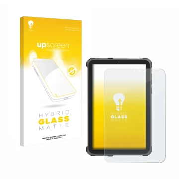 Parte frontale di una confezione del prodotto con il logo del marchio upscreen. Accanto è raffigurato il dispositivo Oukitel R