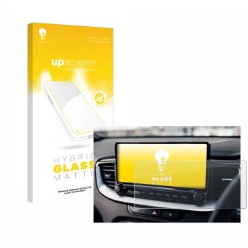 Parte frontale di una confezione del prodotto con il logo del marchio upscreen. Accanto è raffigurato il dispositivo Kia XCeed