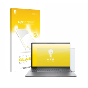 Parte frontale di una confezione del prodotto con il logo del marchio upscreen. Accanto è raffigurato il dispositivo HP ZBook 