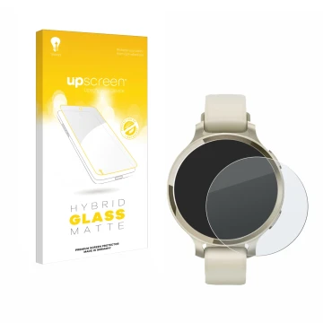 Parte frontale di una confezione del prodotto con il logo del marchio upscreen. Accanto è raffigurato il dispositivo Garmin Li