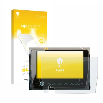 Parte frontale di una confezione del prodotto con il logo del marchio upscreen. Accanto è raffigurato il dispositivo Xzent F-2