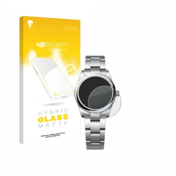 Parte frontale di una confezione del prodotto con il logo del marchio upscreen. Accanto è raffigurato il dispositivo Rolex Oys