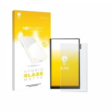 Parte frontale di una confezione del prodotto con il logo del marchio upscreen. Accanto è raffigurato il dispositivo iBasso DX