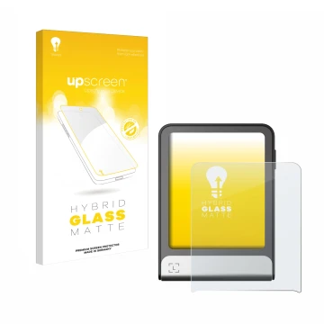 Parte frontale di una confezione del prodotto con il logo del marchio upscreen. Accanto è raffigurato il dispositivo Ledger Fl