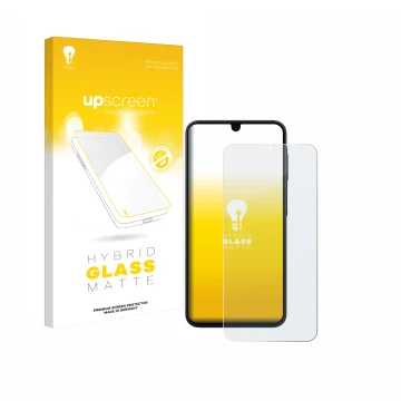 Parte frontale di una confezione del prodotto con il logo del marchio upscreen. Accanto è raffigurato il dispositivo Samsung G