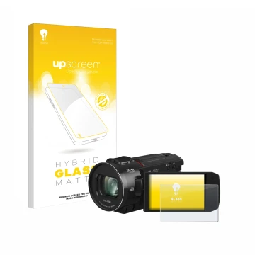 Parte frontale di una confezione del prodotto con il logo del marchio upscreen. Accanto è raffigurato il dispositivo Panasonic