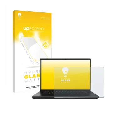 Parte frontale di una confezione del prodotto con il logo del marchio upscreen. Accanto è raffigurato il dispositivo Razer Bla