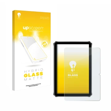 Parte frontale di una confezione del prodotto con il logo del marchio upscreen. Accanto è raffigurato il dispositivo Oukitel R