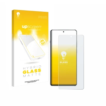 Parte frontale di una confezione del prodotto con il logo del marchio upscreen. Accanto è raffigurato il dispositivo OnePlus 1