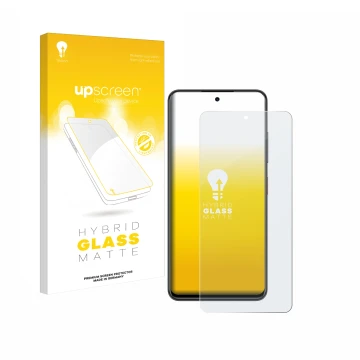 Parte frontale di una confezione del prodotto con il logo del marchio upscreen. Accanto è raffigurato il dispositivo Nubia Foc