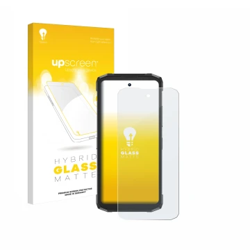 Parte frontale di una confezione del prodotto con il logo del marchio upscreen. Accanto è raffigurato il dispositivo Doogee Fi