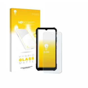 Parte frontale di una confezione del prodotto con il logo del marchio upscreen. Accanto è raffigurato il dispositivo myPhone H