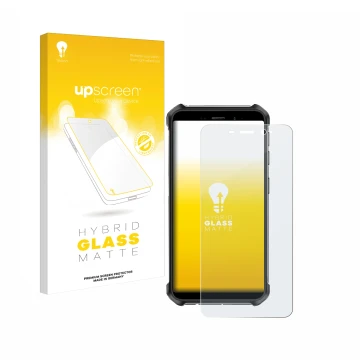 Parte frontale di una confezione del prodotto con il logo del marchio upscreen. Accanto è raffigurato il dispositivo Ulefone A