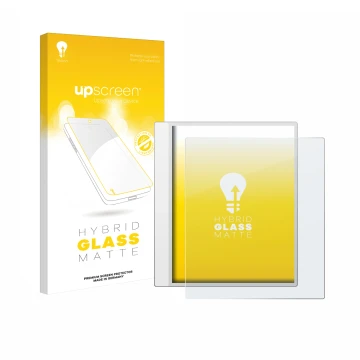 Parte frontale di una confezione del prodotto con il logo del marchio upscreen. Accanto è raffigurato il dispositivo Boox Note