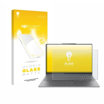 Parte frontale di una confezione del prodotto con il logo del marchio upscreen. Accanto è raffigurato il dispositivo Lenovo Yo