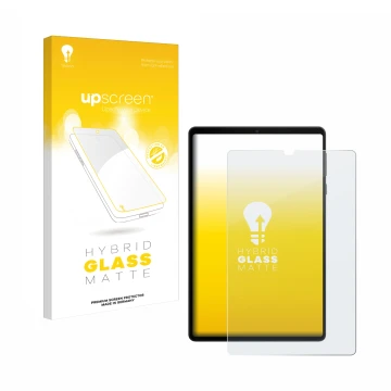 Parte frontale di una confezione del prodotto con il logo del marchio upscreen. Accanto è raffigurato il dispositivo Lenovo Le