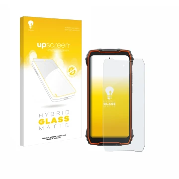 Parte frontale di una confezione del prodotto con il logo del marchio upscreen. Accanto è raffigurato il dispositivo Blackview