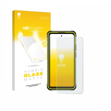 Parte frontale di una confezione del prodotto con il logo del marchio upscreen. Accanto è raffigurato il dispositivo Ulefone A